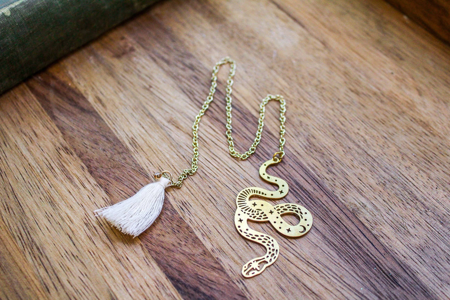 Celestial Snake Gold Chain Bookmark With Tassel or Crystal
