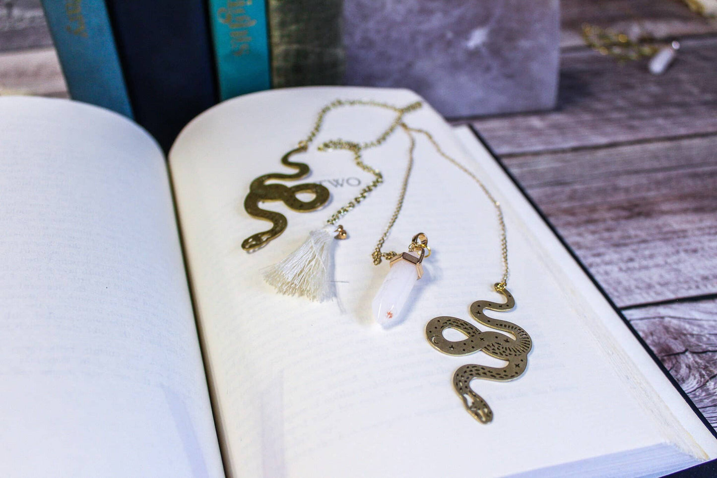 Celestial Snake Gold Chain Bookmark With Tassel or Crystal
