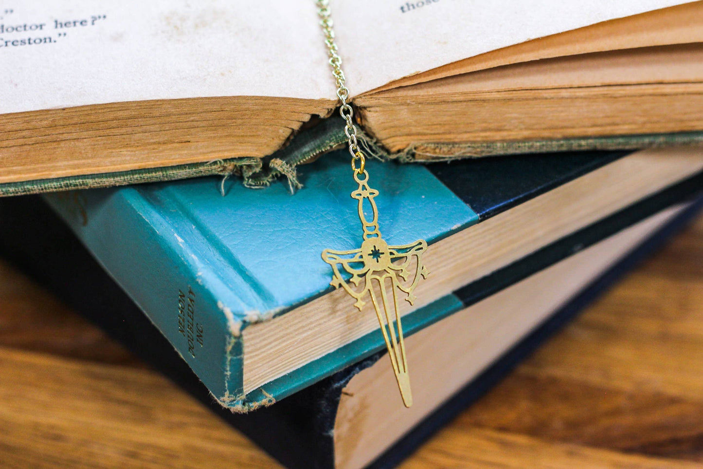 Fantasy High Fae Sword Gold Chain Bookmark