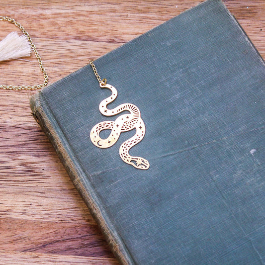 Celestial Snake Gold Chain Bookmark With Tassel or Crystal