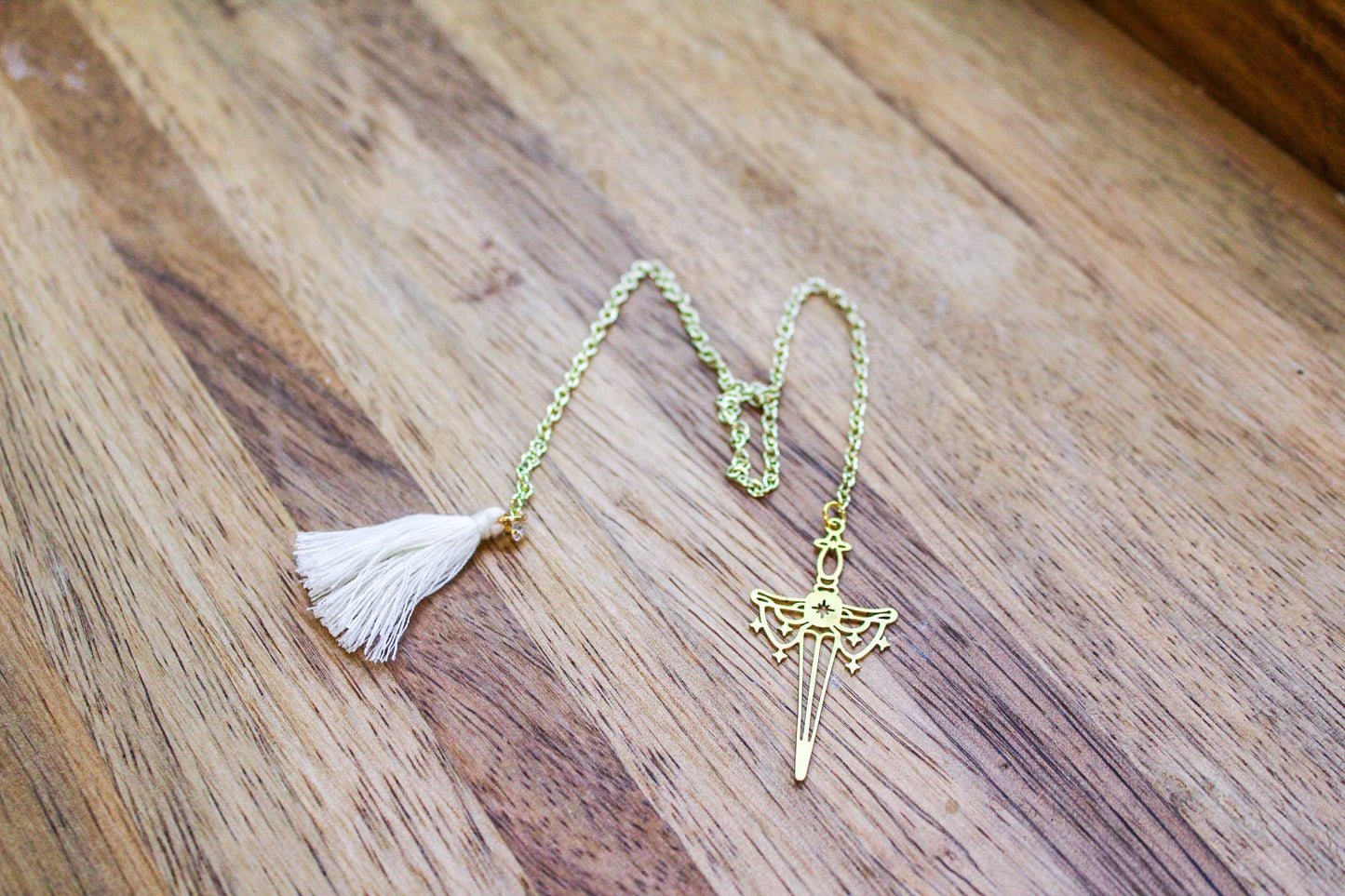 Fantasy High Fae Sword Gold Chain Bookmark