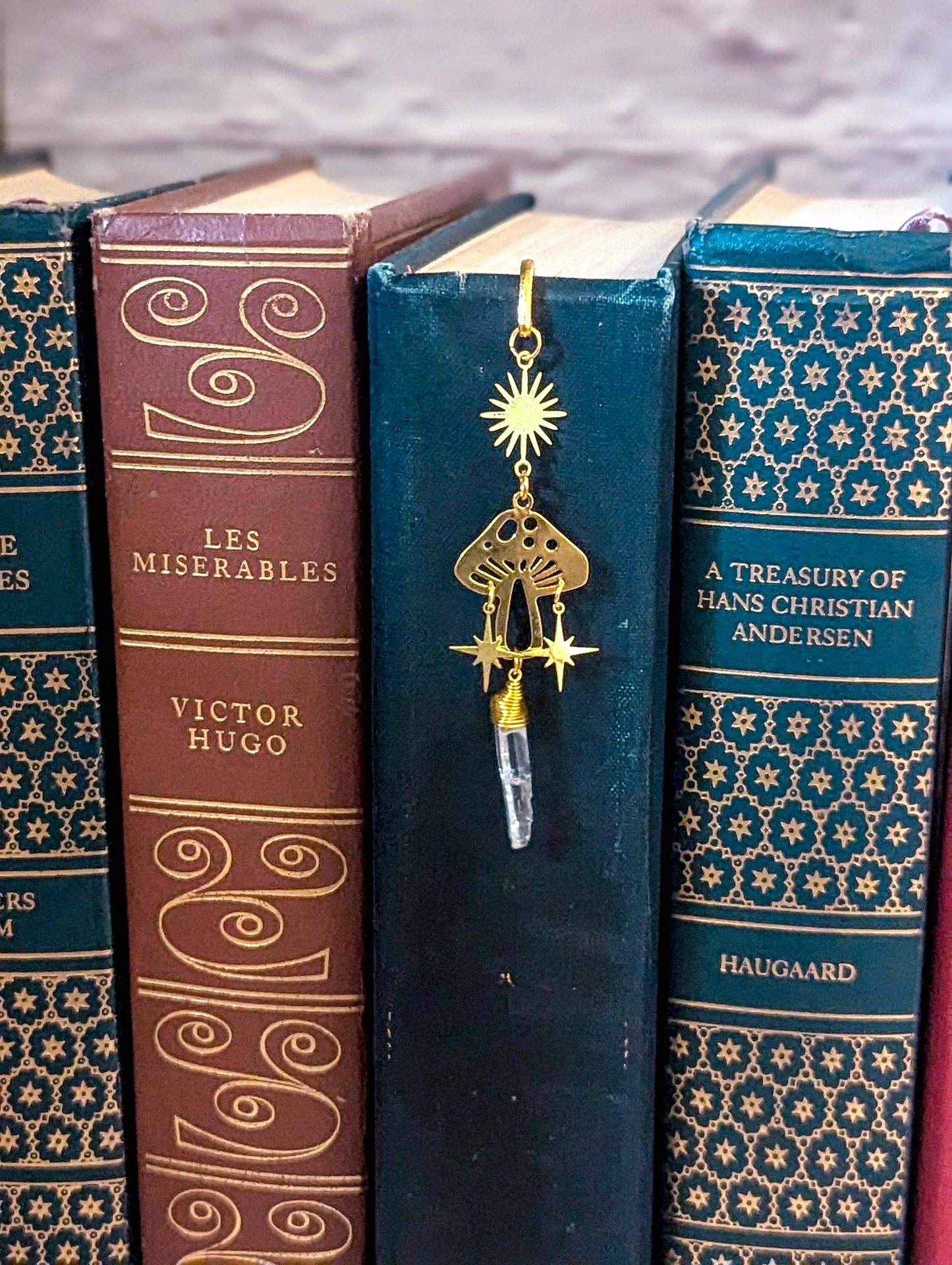Magical Mushroom Bookmark with Natural Stone Pendant