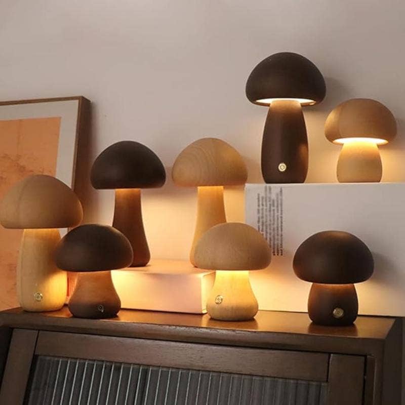 Wooden Mushroom Lamps