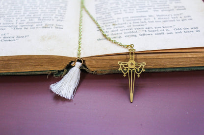 Fantasy High Fae Sword Gold Chain Bookmark