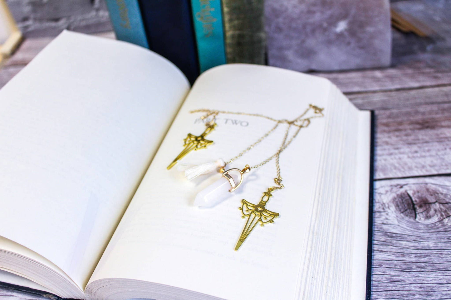 Fantasy High Fae Sword Gold Chain Bookmark